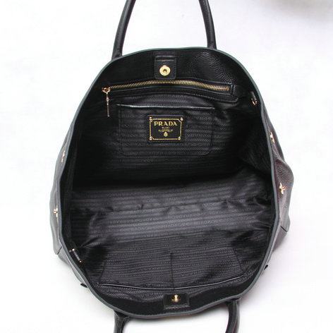 2014 Prada original grainy calfskin tote bag BN2545 black for sale